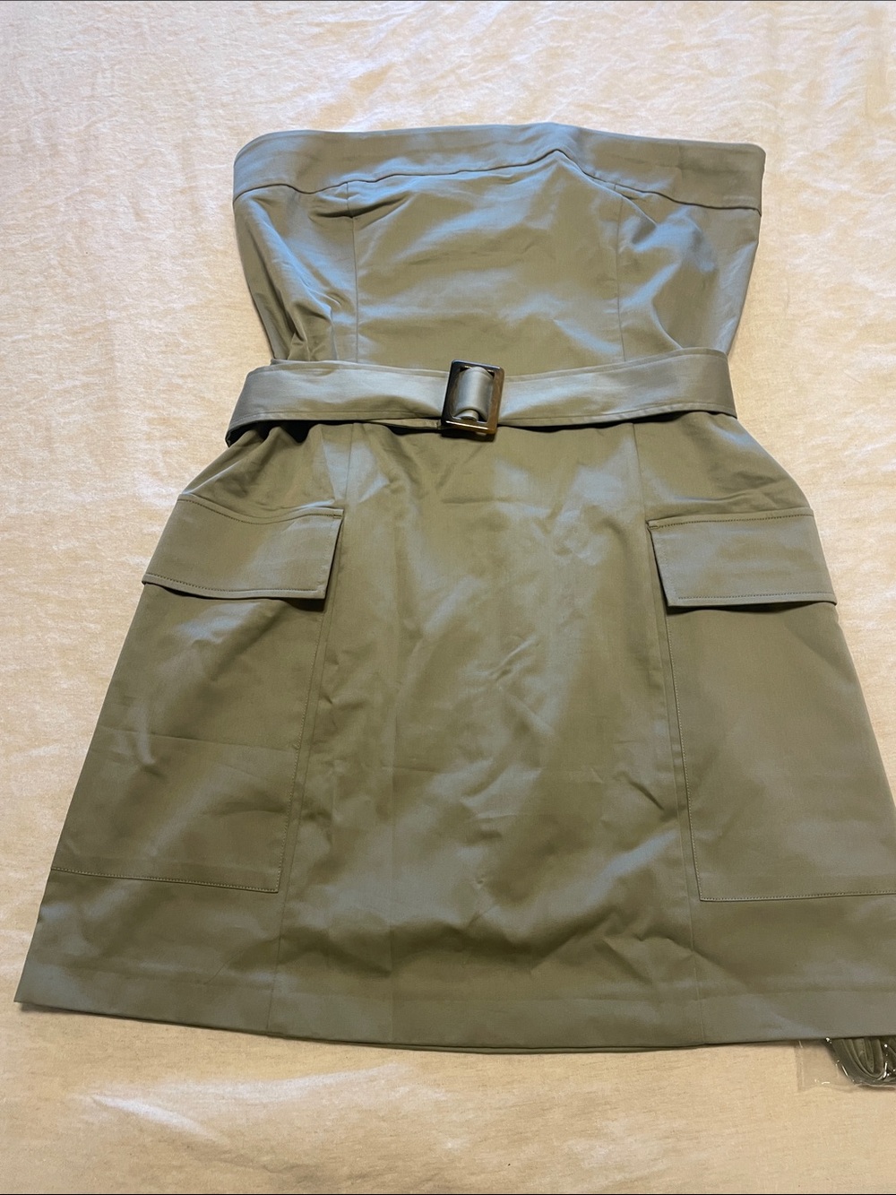 Abercrombie & Fitch Strapless Olive Utility Dress with Belt